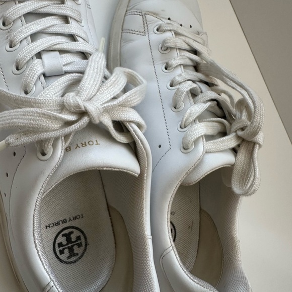 Tory Burch Sz 9 Howell Court Leather Sneakers in Titanium White/Allium Purple - Picture 11 of 16